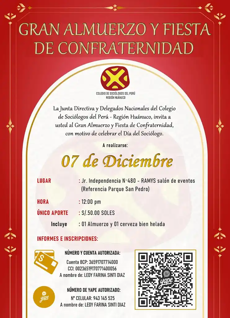 ¡GRAN ALMUERZO Y FIESTA DE CONFRATERNIDAD!