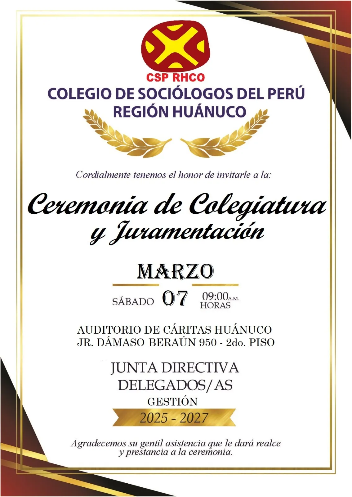 CEREMONIA DE COLEGIATURA Y JURAMENTACIÓN